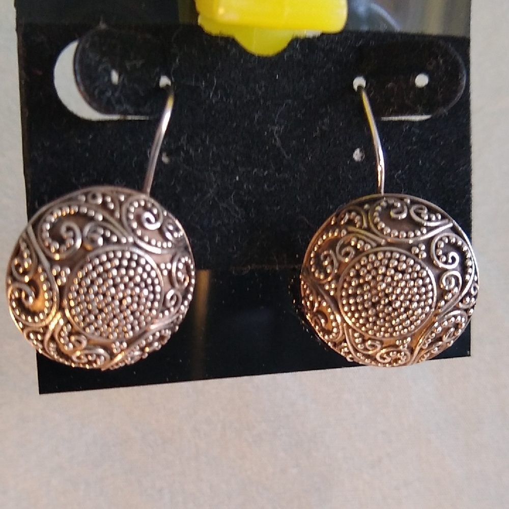 .925 Ornate Silver Dome Dangle Earrings
